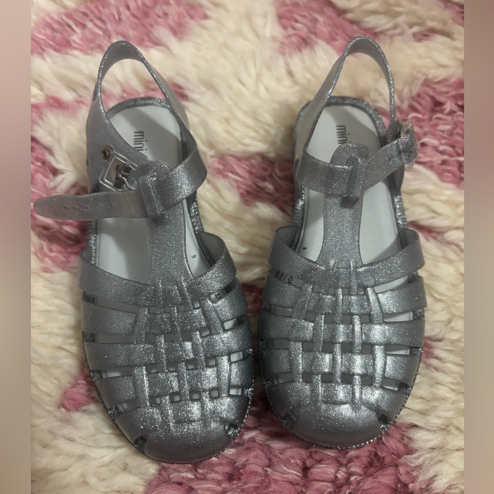 Mini Melissa Glittery Silver Kids Sandals